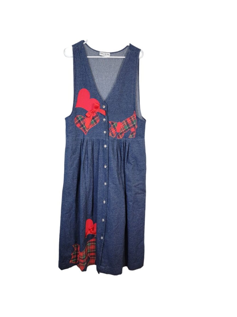 Vintage 90s Denim Maxi Dress Women Medium Scottie Dog Embroidered Teacher 8 10 M - Picture 8 of 15
